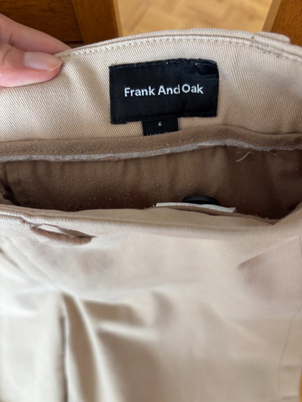 Frank & Oak High-Waisted Cotton Wide-Leg Pants — Beige, Size 6 - Picture 4 of 4